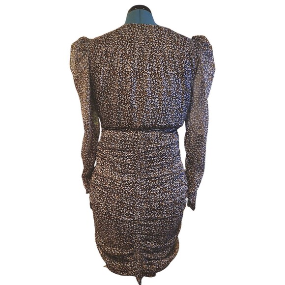 ASTR the Label Mini Dress Ditsy Floral Long Sleeve Ruched Ruffle Hem Black Large - Picture 8 of 8